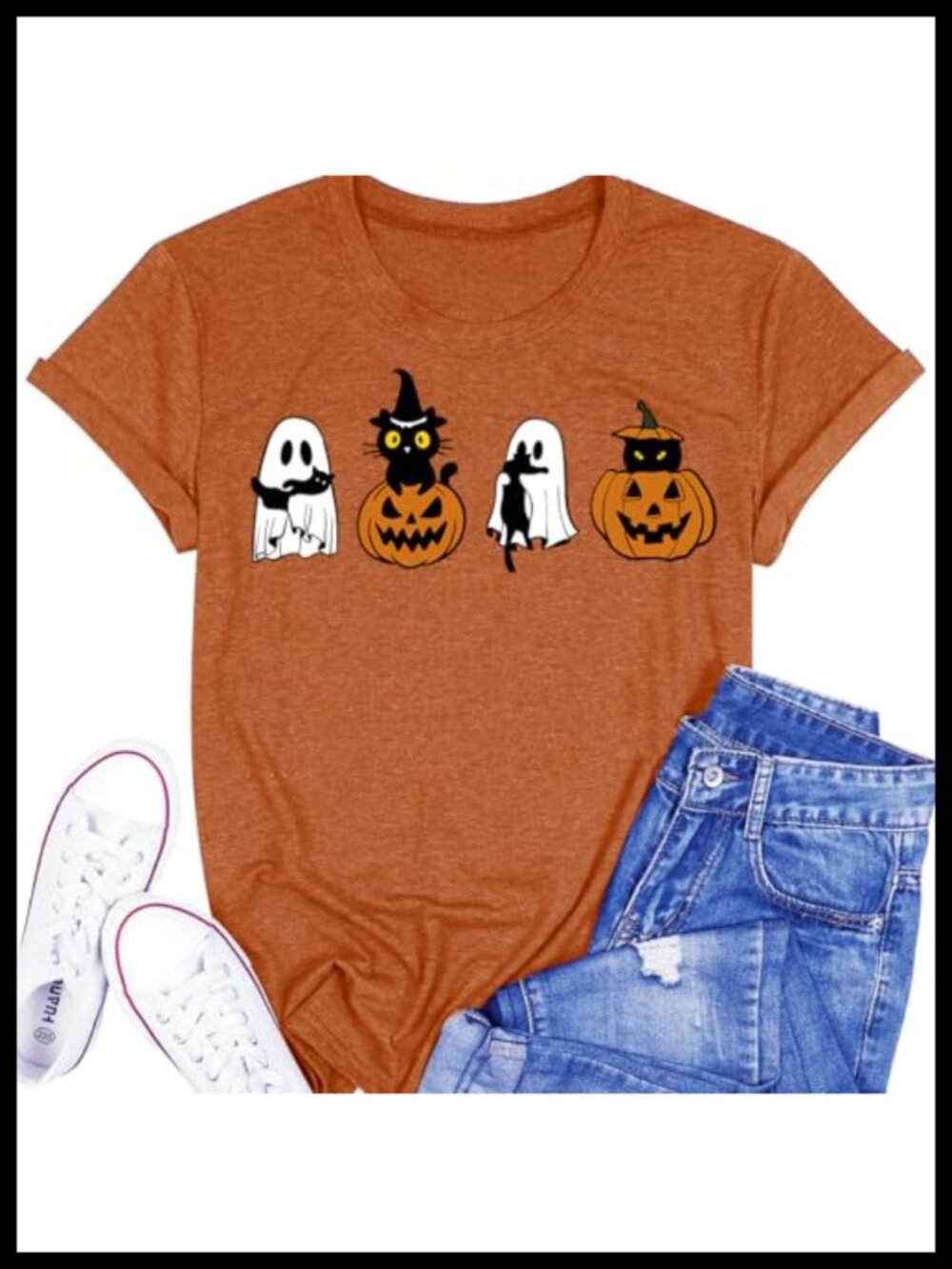 Women's Halloween Ghost Pumpkin Graphic Tee Short Sleeve Crew Neck Casual Top